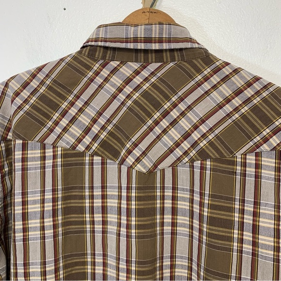 Fossil Pearl Snap Brown Plaid  Shirt Men Large 100% Cotton Long Sleeve  Western - Picture 5 of 9